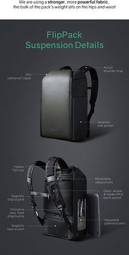 Рюкзак FlipPack 47х30х17 см, темно-зеленый/черный