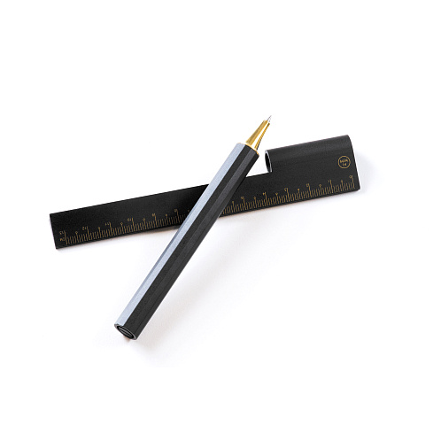 НАБОР 3 в 1:  шариковая ручка, линейка,стилус RULE/ONE GOLD черный с золотом