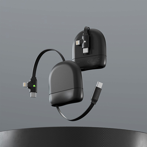 Кабель Xoopar ICE-R с ретрактором 2 в 1, разъёмы USB-C и Lightning, 60 Вт, черный