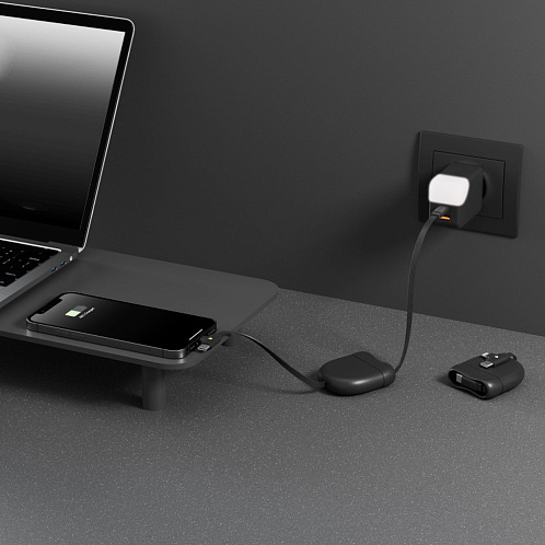 Кабель Xoopar ICE-R с ретрактором 2 в 1, разъёмы USB-C и Lightning, 60 Вт, черный