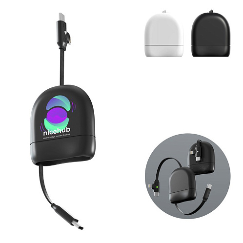 Кабель Xoopar ICE-R с ретрактором 2 в 1, разъёмы USB-C и Lightning, 60 Вт, черный