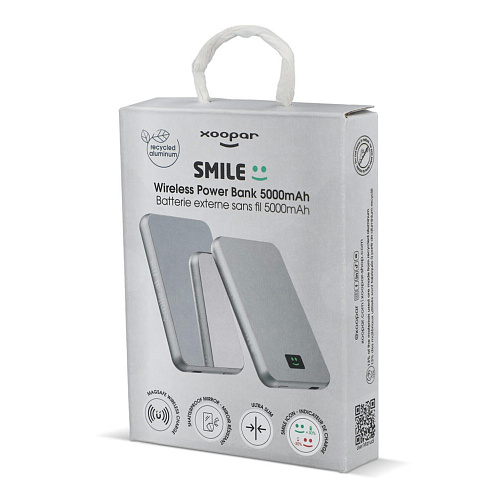 Внешний беспроводной аккумулятор Xoopar Smile с MagSafe и зеркалом, 5000 мА·ч, серебристый