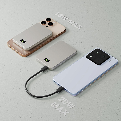 Внешний беспроводной аккумулятор Xoopar Smile с MagSafe и зеркалом, 5000 мА·ч, серебристый