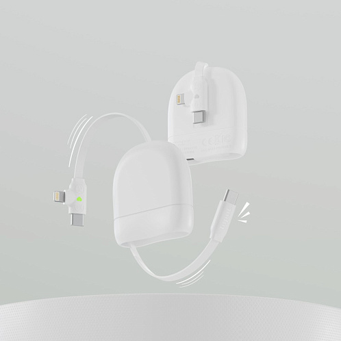 Кабель Xoopar ICE-R с ретрактором 2 в 1, разъёмы USB-C и Lightning, 60 Вт, белый
