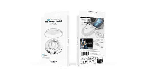 Кабель спиральный в футляре VONMAHLEN Allroundo eco с быстрой зарядкой, 90 см, черный